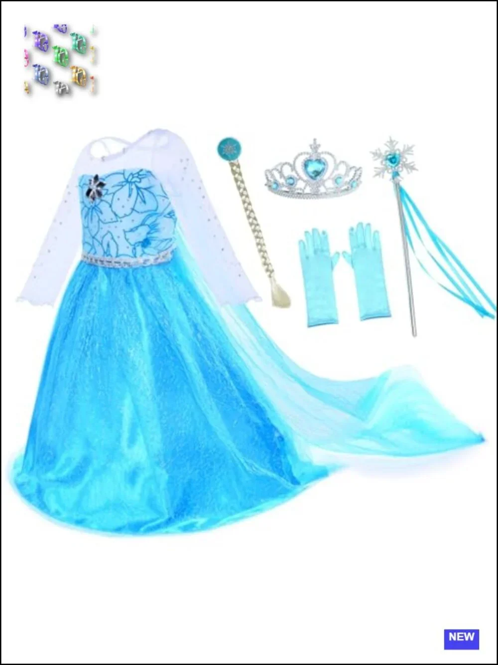 Princess Costume Dress with Tiara Wand Wig Gloves for Little Girls Party
